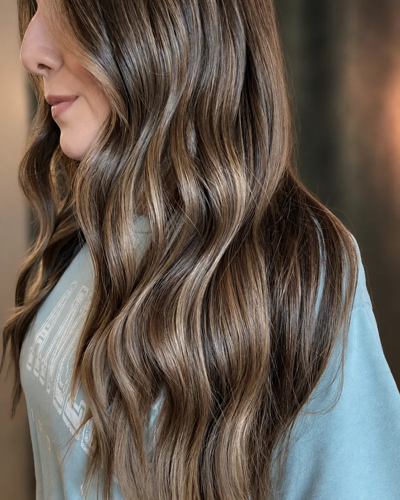 Golden mushroom waves with soft brunette depth